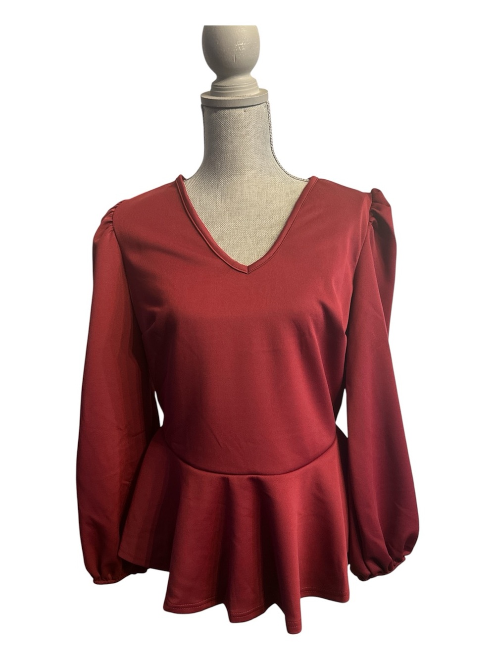 Ashley Stewart Red V-Neck Peplum Top